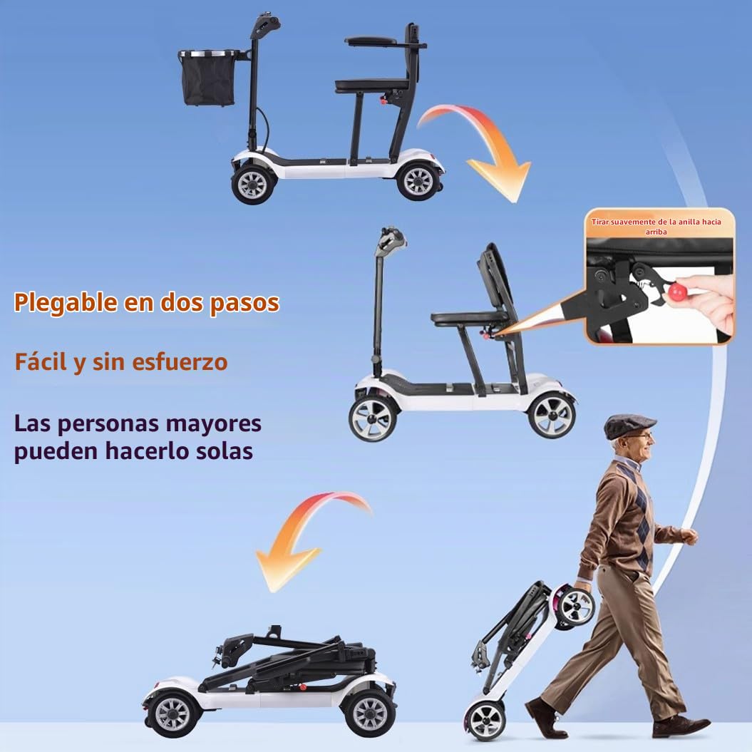 Scooter De Movilidad Portátil,Scooter De Movilidad Plegable De 4 Ruedas,Scooters De Movilidad Para Adultos,Scooter Eléctrico,Con Cargador Y Cesta Incluidos,Para Adultos Mayores 10ah