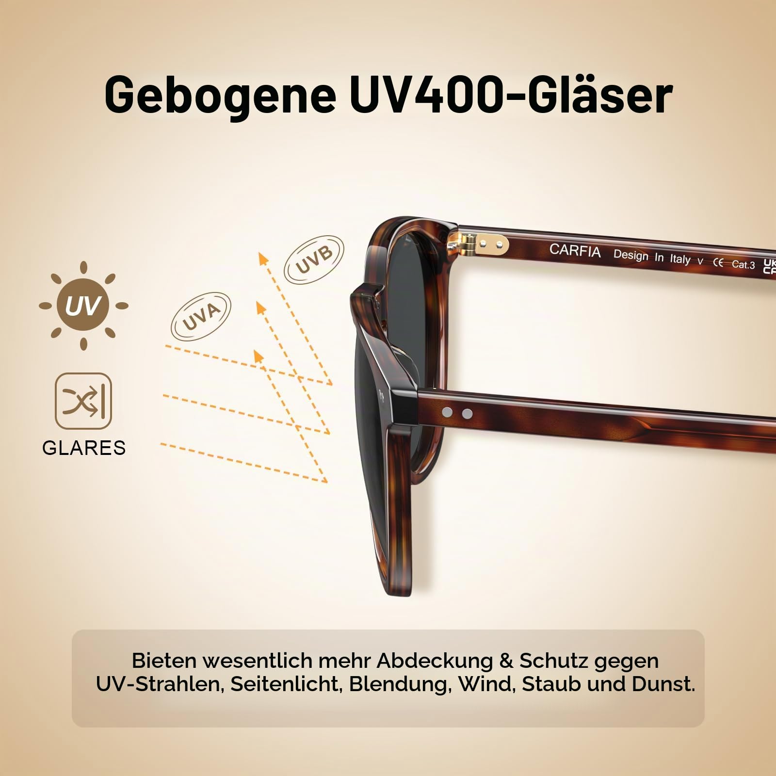 CARFIA Retro Acetat Polarisierte Sonnenbrille Herren UV400 Schutz Handgefertigter Rahmen Ergonomisches Design CA5285L