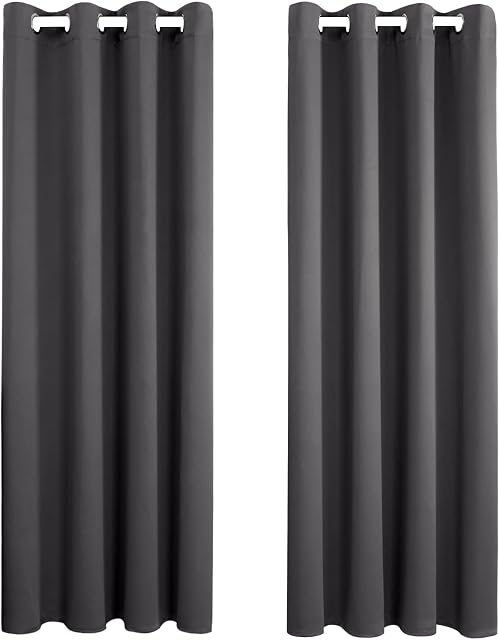 Amazon Brand - Umi 72 Drop Curtains Bedroom Curtains Thermal Insulated Bedroom Curtains Soft Blackout Eyelet Curtains for Living Room 46 x 72 Inch Dark Grey 1 Pair