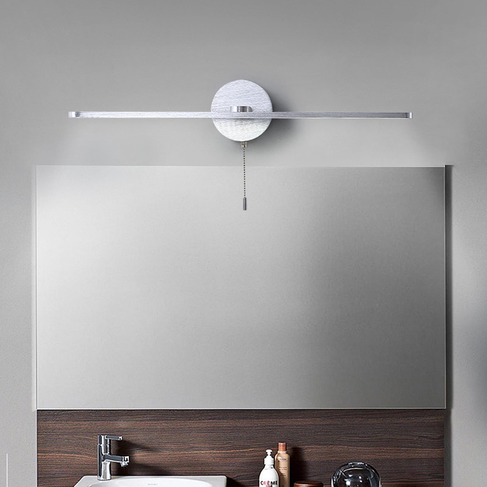 LED Wandlampe Spiegelleuchte Bad Wandleuchte Indoor mit Zugschalter Wandbeleuchtung Modern Badezimmer Wandleuchten Wasserdichte Aluminium für Schlafzimmer Wohnzimmer Flur (Silbrig,Warmes Licht)