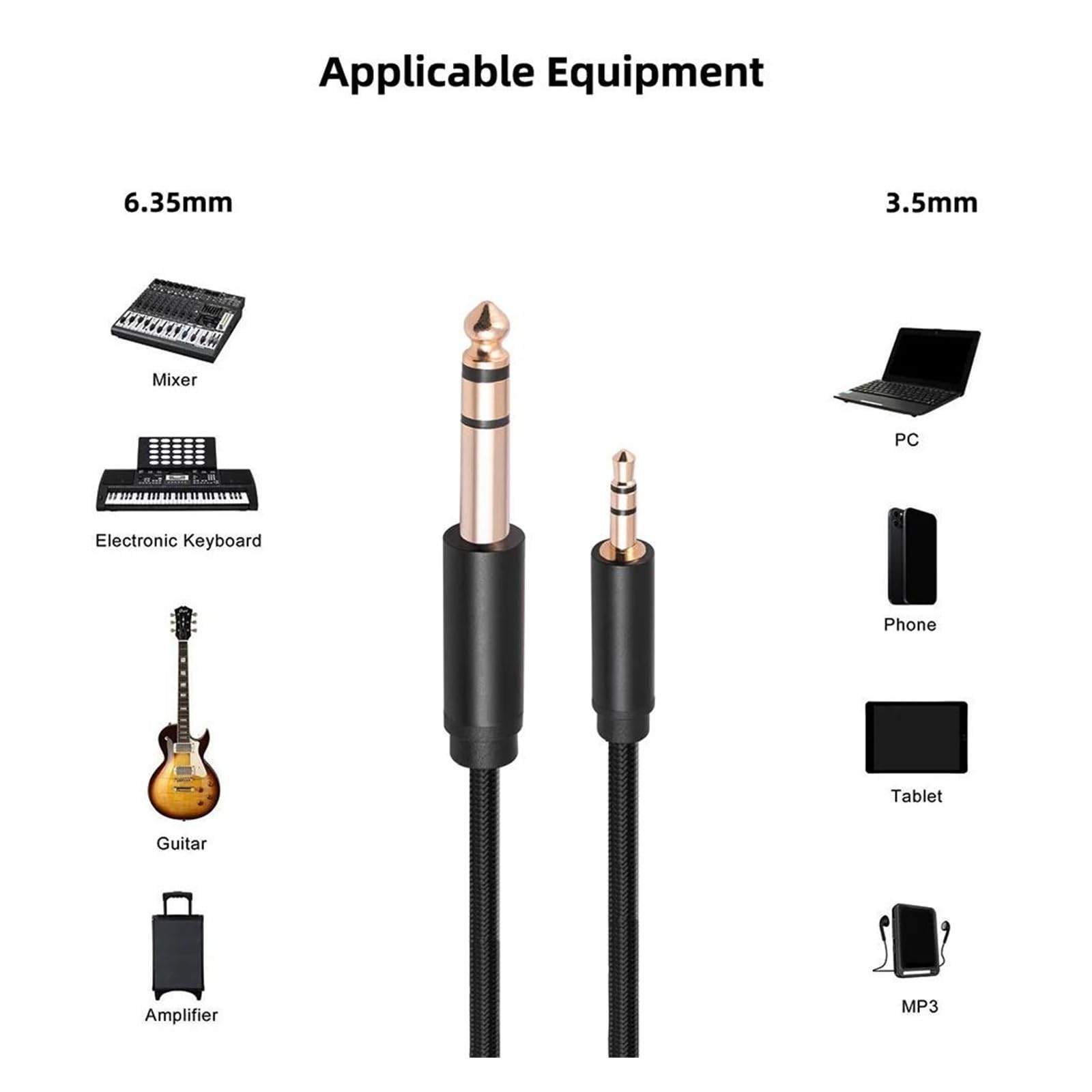 Cable Adaptador De Audio Jack De 3,5mm A 6,35mm, Cable De Audio Amplificador De Conexión Para Altavoz De Guitarra Cable de instrumento Guitarra (Color : 1m)