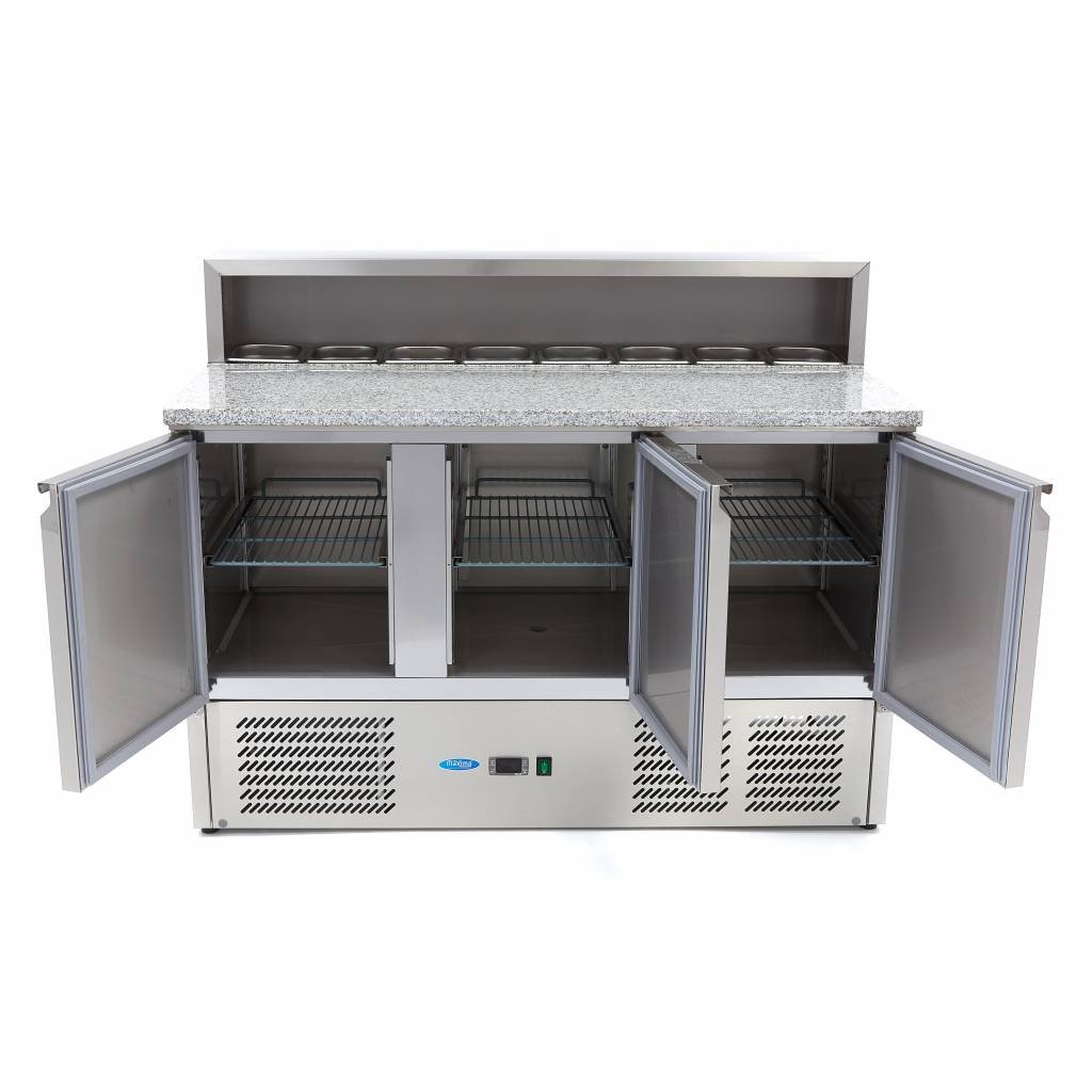 Maxima Réfrigérateur pour la préparation des pizzas - 137 cm - 3 portes - s'adapte à 8 x 1/6 GN - incl couvercle en acier inoxydable