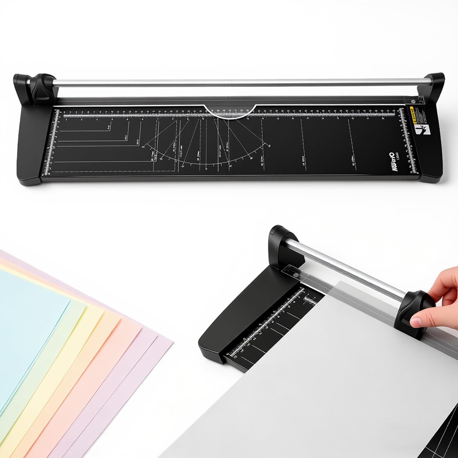 A2 Manual Paper Cutter, 60cm Heavy Duty Paper Trimmer with Sliding Cutter Head Clear Graduations Cut Up to 10 Sheets, Rust-Proof Metal Panel, Paper Cutter Suitable for Craft Paper, Cardstock, Photos