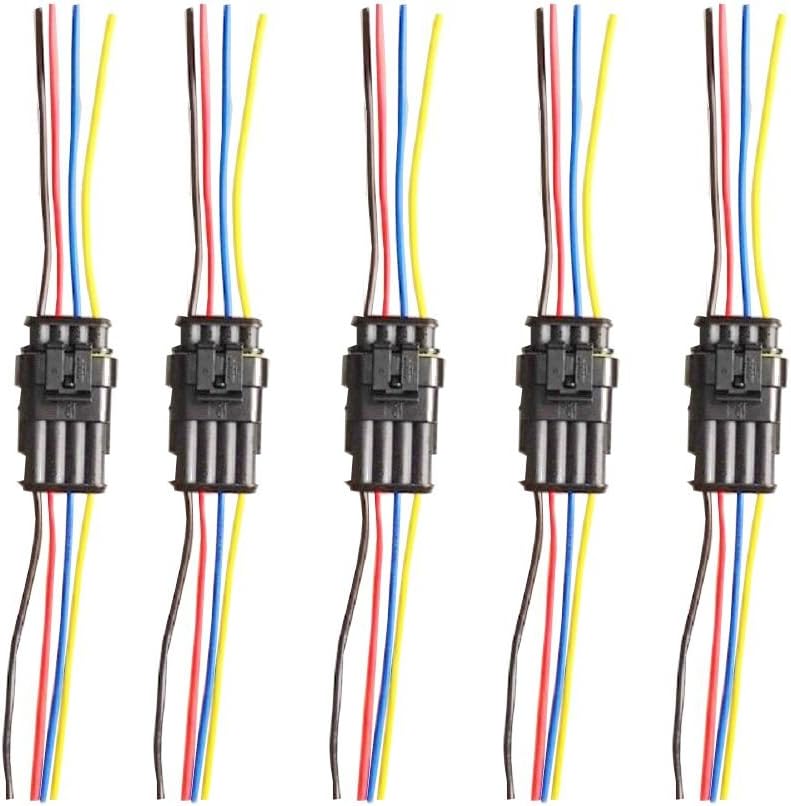 5 Kit 4 Pin Way Car Waterproof Electrical Connector Plug with Wire AWG Marine