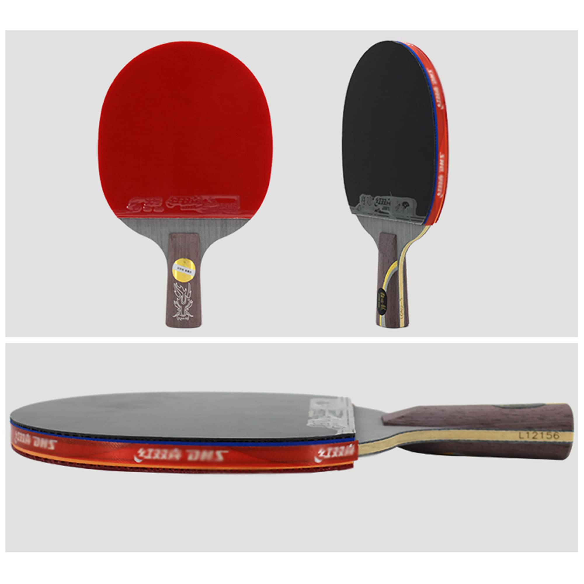 Palas Ping Pong con Placa Base de Carbono y Madera, Potente Paleta de Raquetas de Tenis de Mesa en Goma Profesional