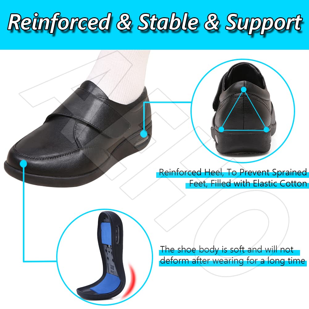 AEHO Pie Diabetico Cuero PU Zapatillas para Diabéticos Hombres Zapatos De Ensanchamiento De Fertilizante De Gran Tamaño Plus para La Hinchazón del Pie Fascitis Plantar,Negro,42 EU
