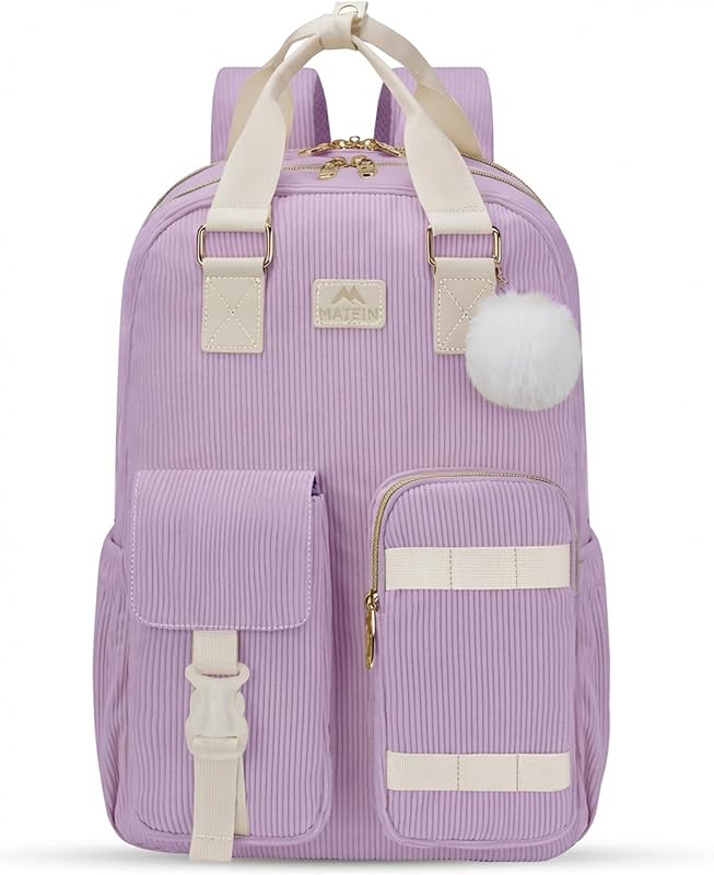 MATEIN Mochila para computadora portátil, Mochilas universitarias de 15,6 pulgadas Mochila para computadora escolar | Kawaii College Corduroy Laptop Messenger Bag, TSA Mochila de Viaje Ligera, Regalos para Adolescentes, niñas, niños, Estudiantes, Púrpura
