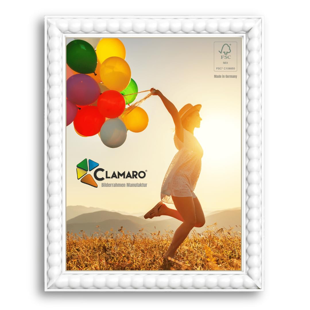 CLAMARO "BUBBLE" design photo frame 45 x 65 cm, bubble ball style, white, handmade MDF photo frame with acrylic glass, photo frame, e.g. pictures, posters