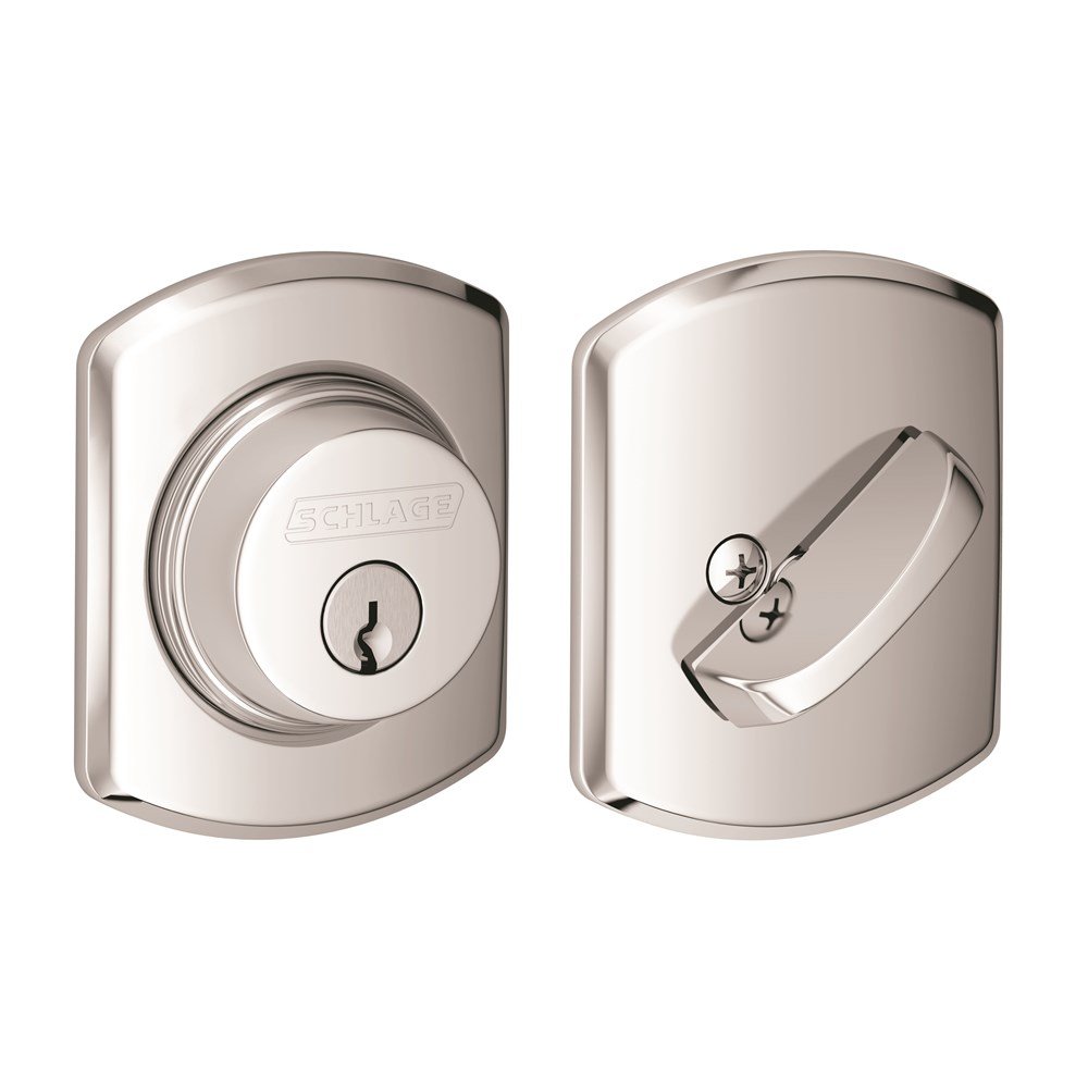 SCHLAGEB60 N GRW 625 Deadbolt with Greenwich Trim, Keyed 1 Side, Highest Residential Security, Bright Chrome