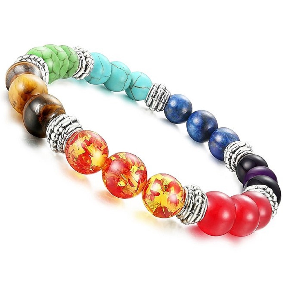 Men,Women 8mm Lava Rock Beads Chakra Bracelet Black Healing Energy Stone Gemstone Bracelet (Chakra Stones)