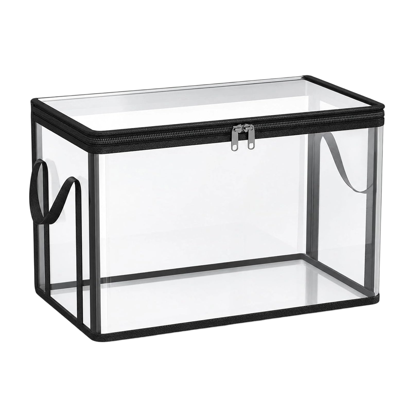 anwhriet Clear PVC Clothes Storage Bag with Reinforced Handles, Waterproof Foldable Wardrobe Organizer, Large Capacity Moving Bag for Bedding Blankets Toys, Home Travel Camping Use Black 1pc