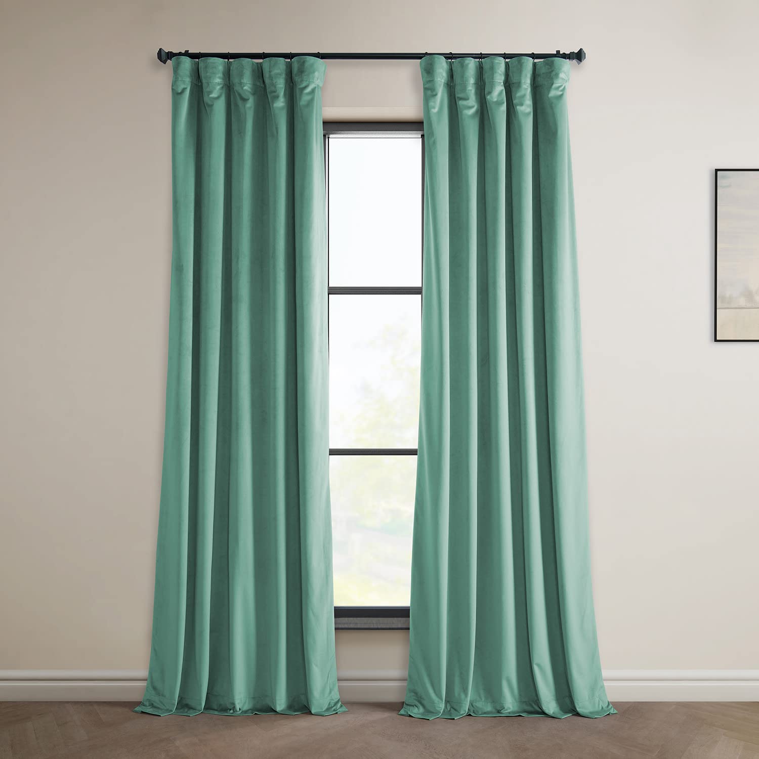 HPD Half Price Drapes Heritage Plush Velvet Curtains 84 Inches Long Room Darkening Curtains for Bedroom &amp; Living Room 50W x 84L, (1 Panel), Light Teal Green