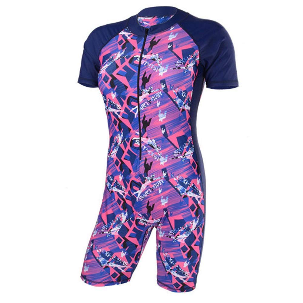 Summer Beach onePiece Swimsuit Womens Short Sleeve Front Zipped One