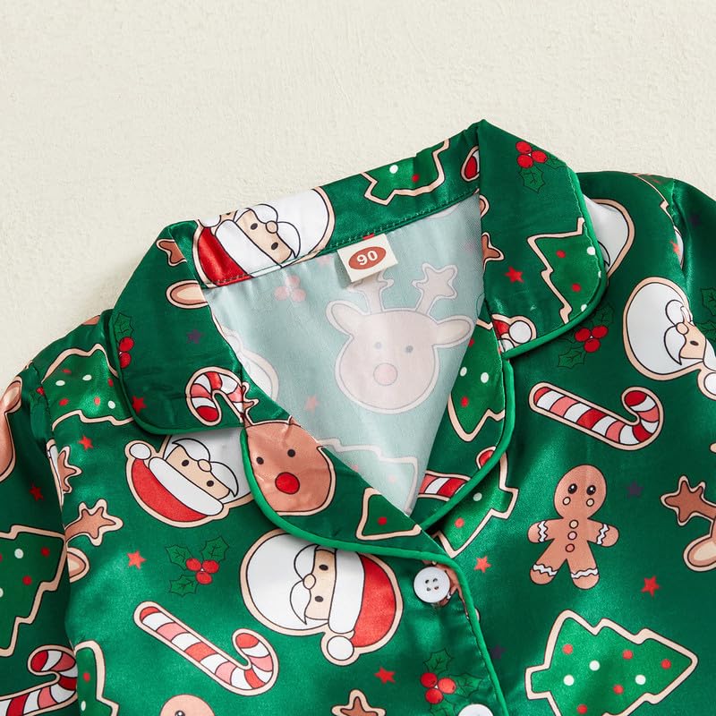 Baby Boy Girl Christmas Silk Pajamas Set Striped Candy Cane Long Sleeve Button Down Shirts and Pants Satin Pj Sets4