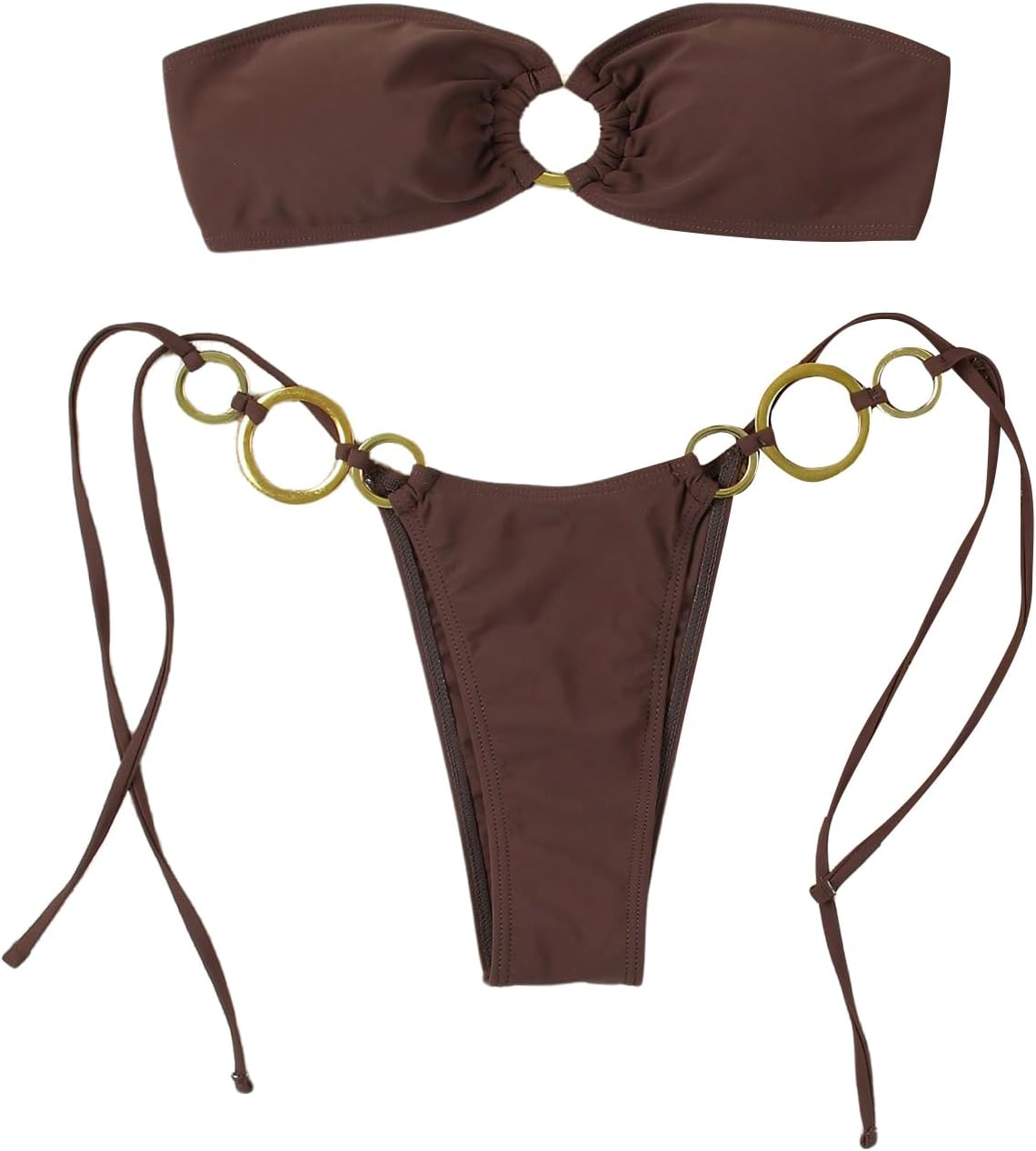 Women's Strapless Bikini Set High Cut Thong Ring Linked String Bandeau Vacation 2026 Swimsuits Bathing Suit