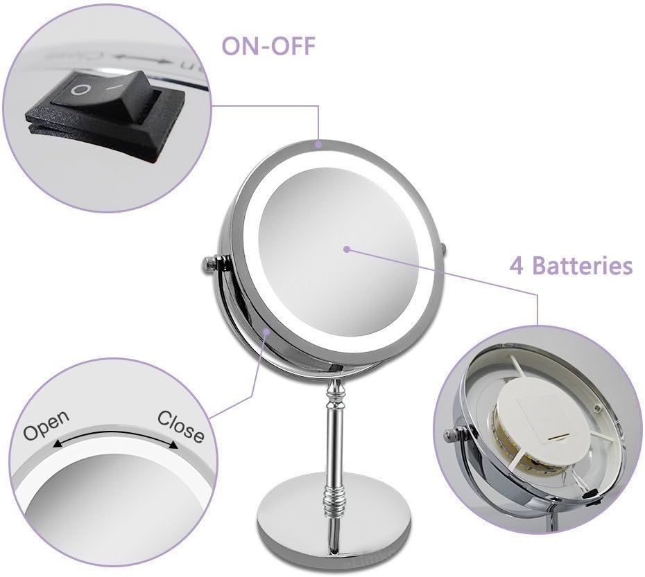 eLim Magnify 10x Mirror LED Makeup Mirror 7inch DoubleSided Tabletop