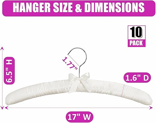 Miniatura 9 de Amber Home Perchas acolchadas grandes de satén marfil de 17 pulgadas para ropa de mujer, paquete de 5, perchas acolchadas antideslizantes para
