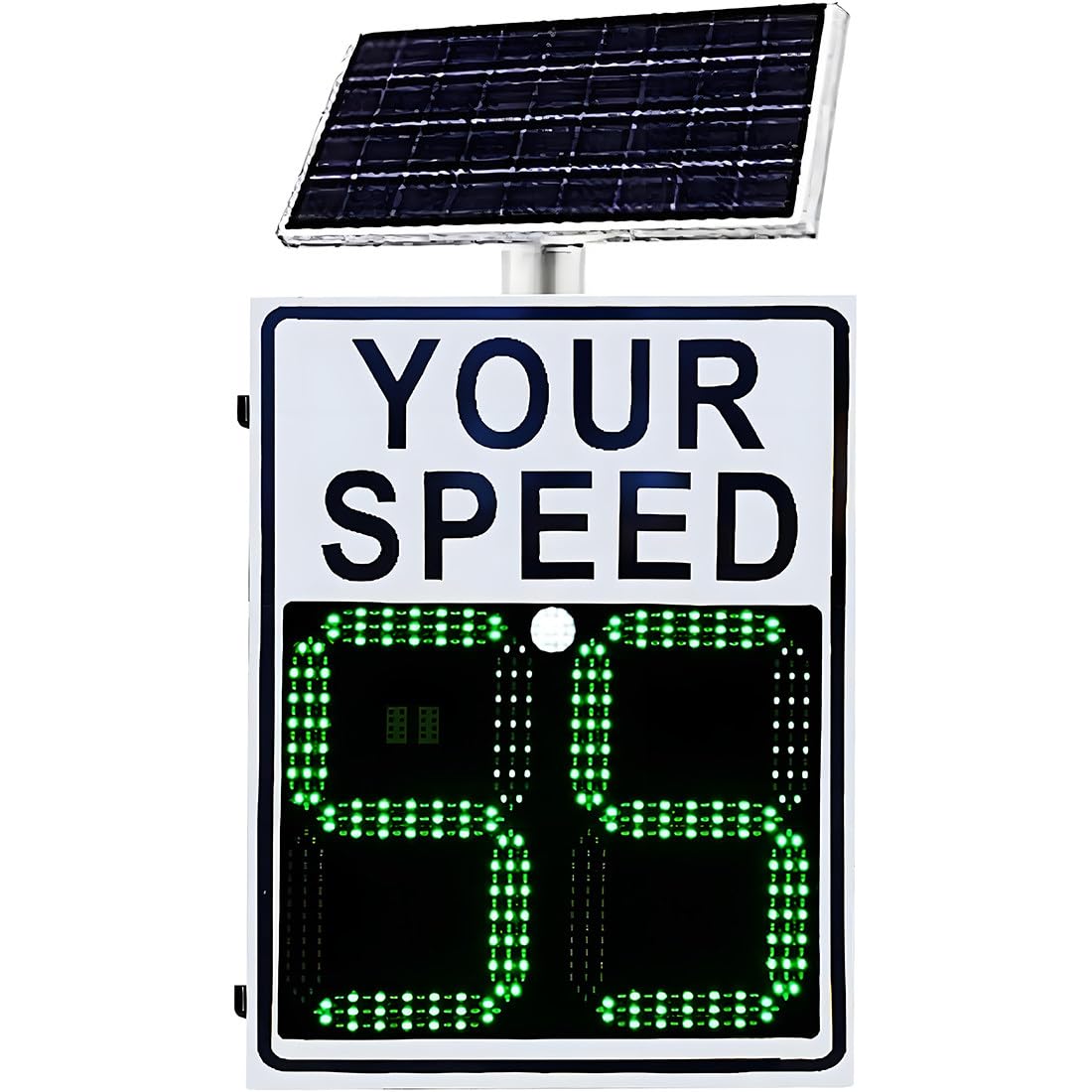 Señal de control de velocidad con radar solar y pantalla LED, 24"x35", batería de 100 horas, clasificación IP53 para escuelas, lugares de trabajo y carreteras de varios carriles.