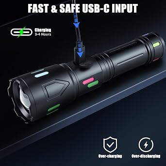 Flashlights High Lumens 2 Pack, Rechargeable Super Bright LED Flashlight, Tactical Handheld Flash Light with LCD Power Display 3 Modes Waterproof Zoomable for Home Hiking Emergencies Camping Gifts