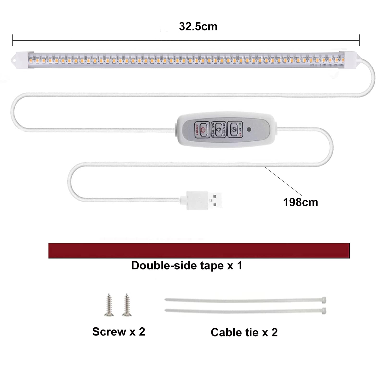 Striscia luminosa a LED per coltivare piante, 48 LED, barra per lampada da interno con timer, spettro completo/dimmerabile/luce USB plug-in per piante, per giardinaggio, serra idroponica (1 striscia)