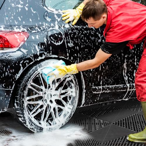 uyoyous PP Garagenboden 20 Stück werkstattboden 40×40CM garagenboden matten 18MM Dick klickfliesen Garage Garagen Schwarz Drainagematte für Garage, Outdoor, Innenpool (3.2m²)