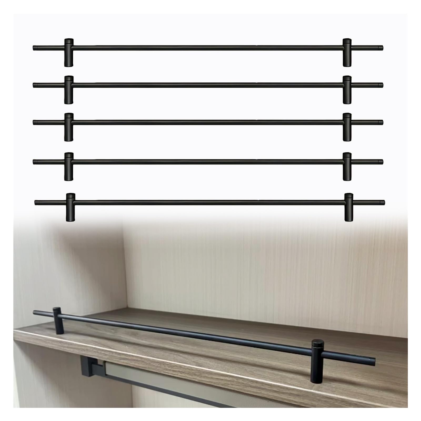 Vyrata Women's 5-Black Gallery Rails For Shelves 5 Pcs, 10Mm/0.4"Diam 12-39" L Railing Rods Hardware, Heavy-Duty Pantry Shelf Divider Guard(L-32Cm/12.6")