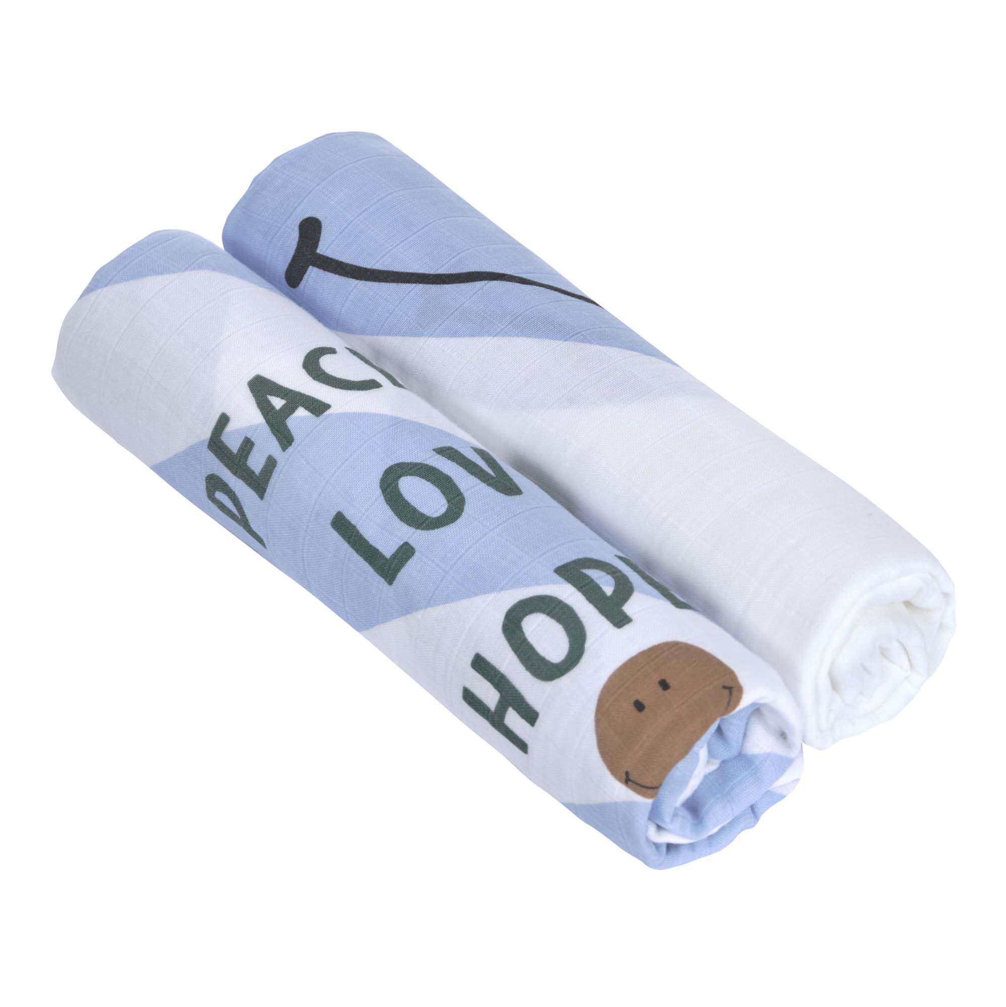 LÄSSIG Bébé Couverture de puériculture Drap de puériculture Lot de 2 en coton 120 x 120 cm/Heavenly soft Swaddle XL Happy Rascals Smile