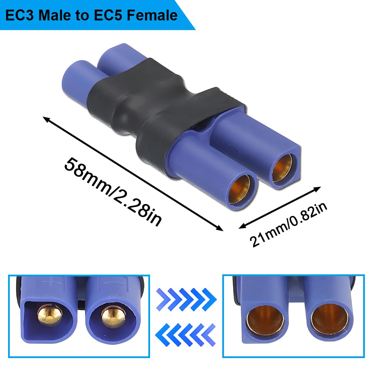 4 adaptery wtykowe EC3 do EC5, pozłacane styki miedziane obudowa PA66 wtyczka EC3-do EC5 adapter gniazda do samolotów RC, dronów, ładowarek akumulatorów Lipo i NiMH