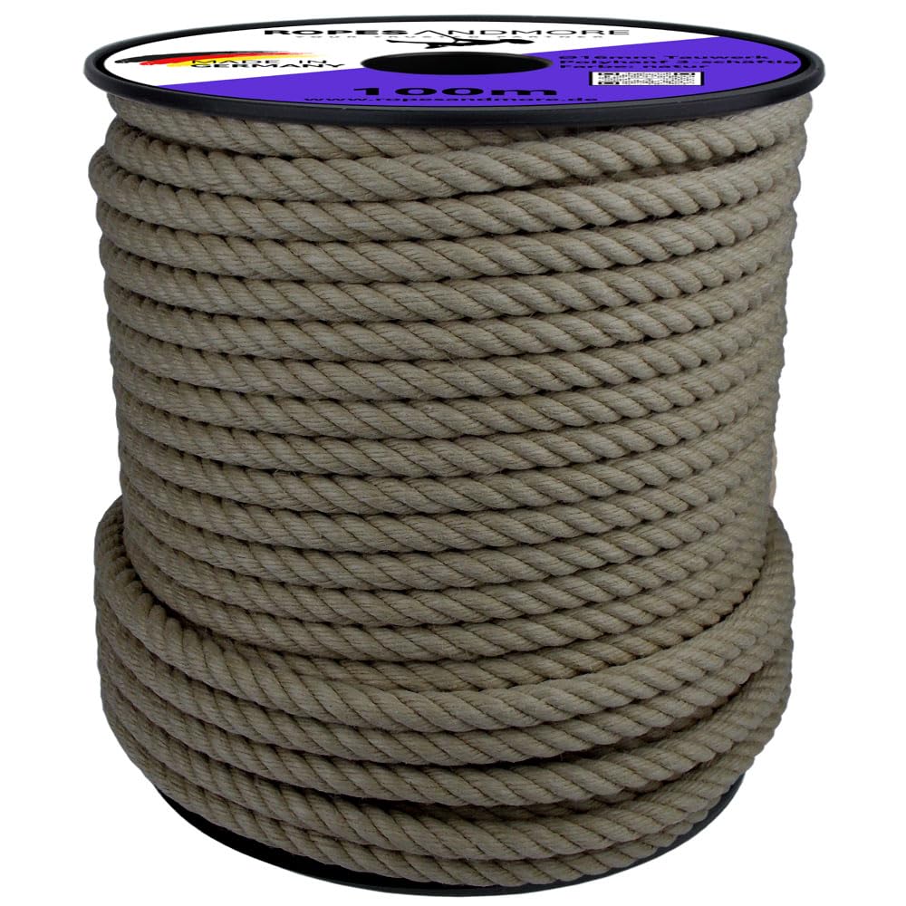 Corde torsadée en chanvre synthétique - 16 mm - 100 - 100 mm - Corde en chanvre synthétique - Pour l'extérieur, projets d'escalade - 50 m - Sans bobine