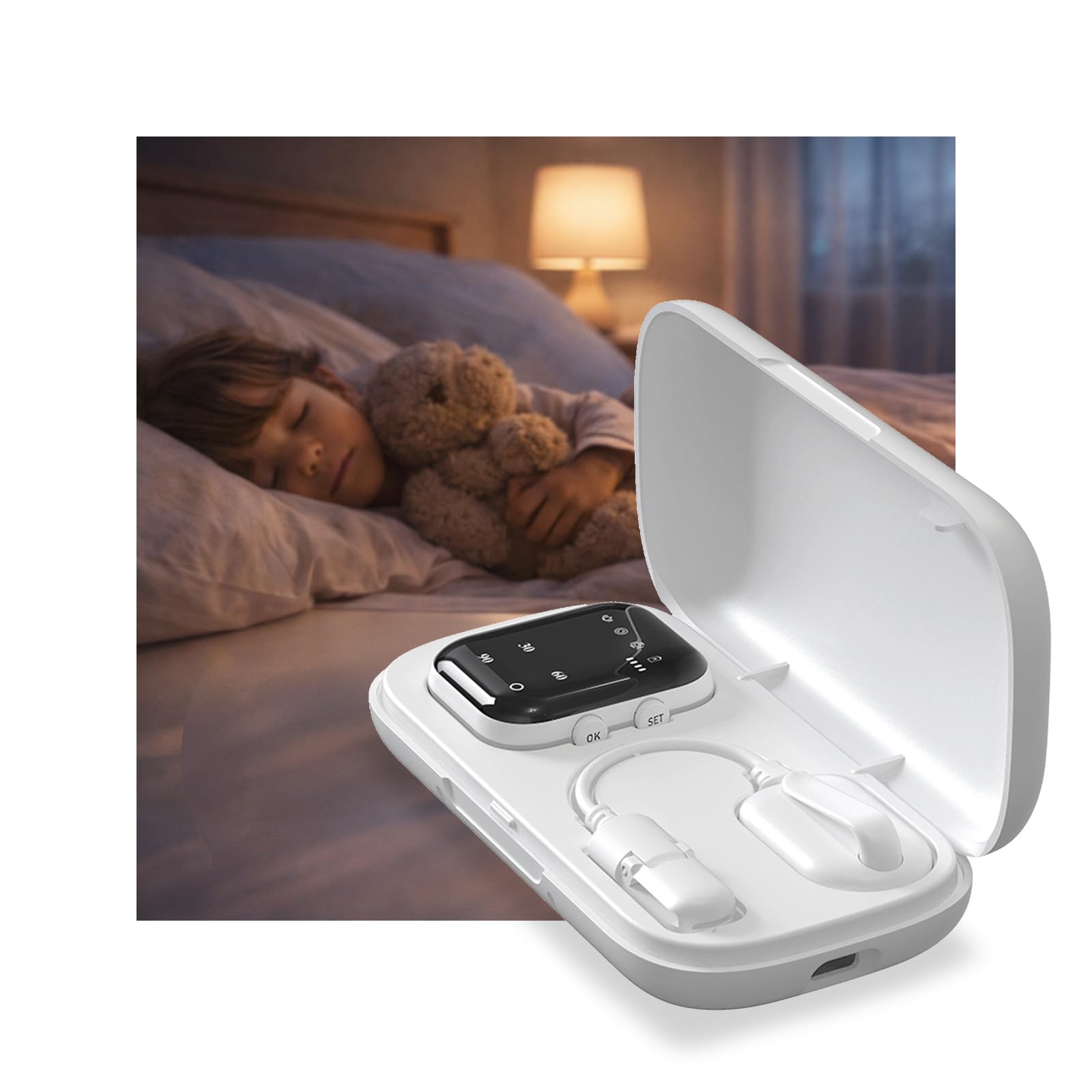 Allarme Enuresi Senza Fili per Bambini e Adulti di MMOBIEL – Sensore con Ricevitore Genitori fino a 10 m – Avvisi Sonori, Vibrazione e Luce – Cronologia Allarmi & Ricaricabile USB Type-C