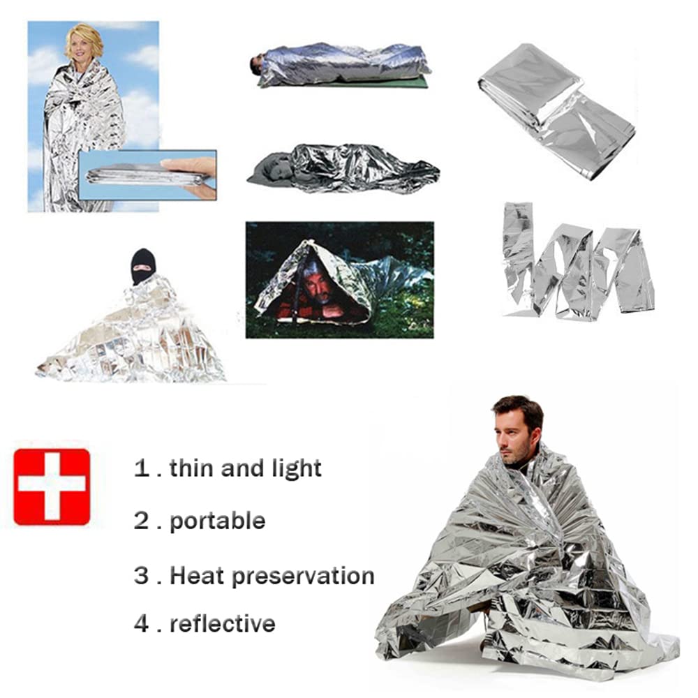 Tienda de la manta de supervivencia de emergencia, calentamiento reflectante resistente al agua para dormir PET Emergencia Tube Tienda para acampar, Senderismo, Maratón, Primeros Auxilios (5pcs)