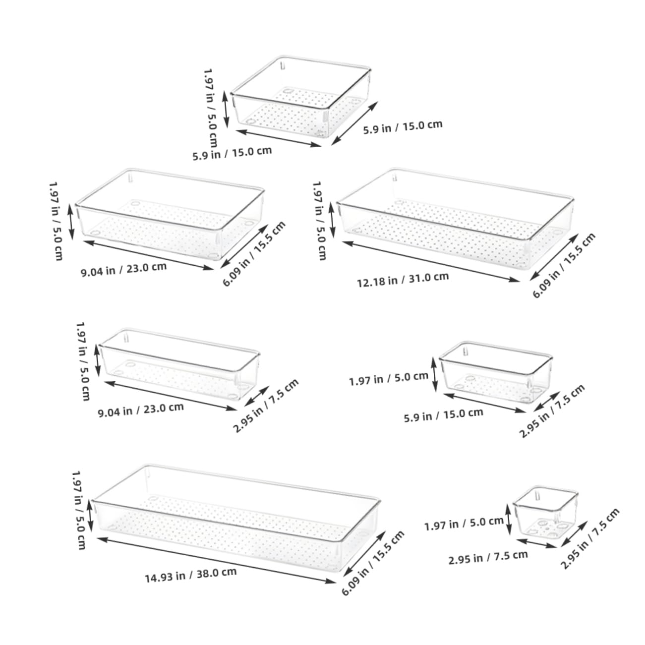 BESTYASH Set di Organizer per Cassetti in Pet Multiuso, Design Multifunzionale Dimensioni, per Utensili da Cucina e Piccoli Oggetti su Scrivania e Casa