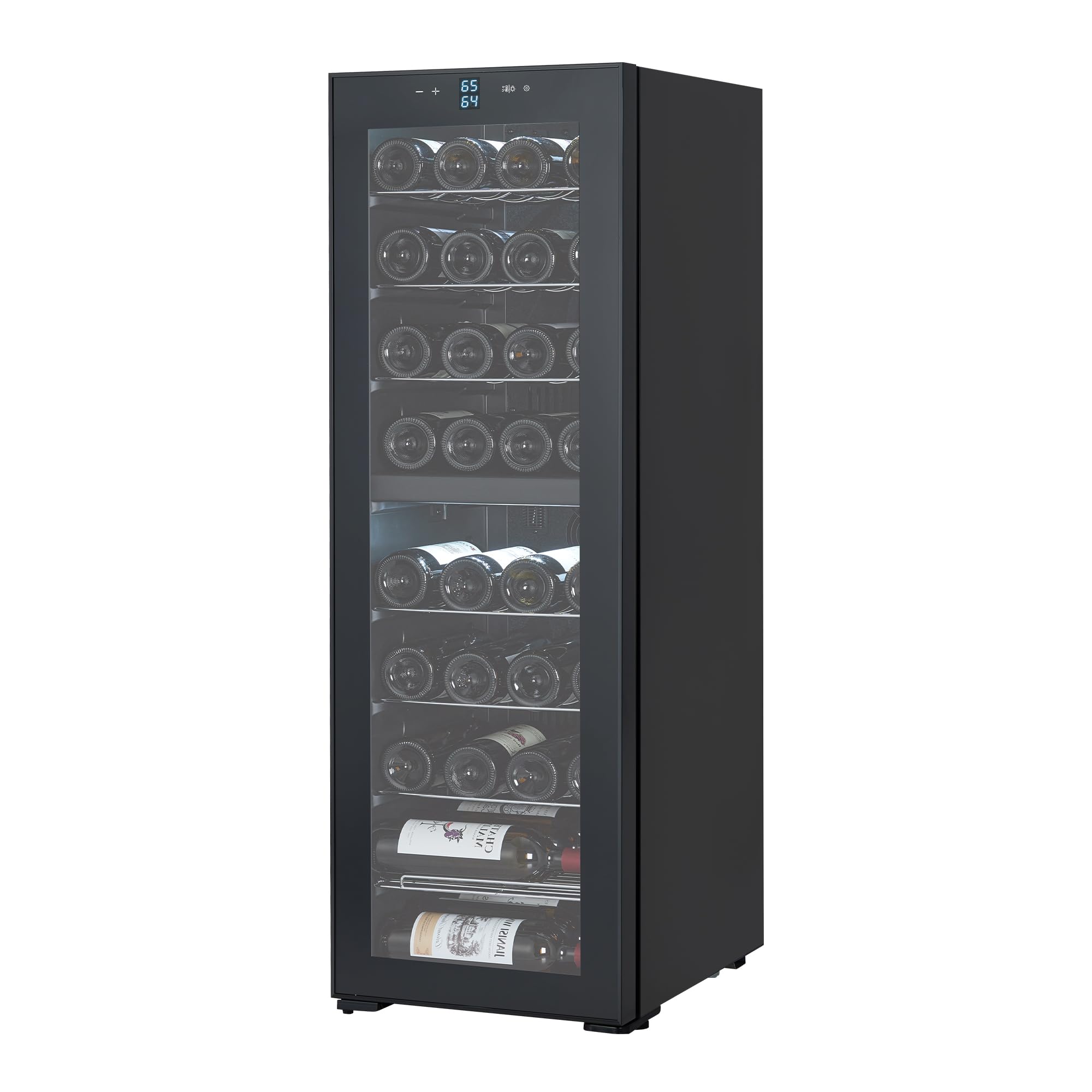 39-Bottle Dual Zone Wine Cooler - 21 Inch Freestanding Wine Fridge with Digital Temp Control, Adjustable Stainless Steel Shelves - for Home Bar, Kitchen, Restaurant, Black