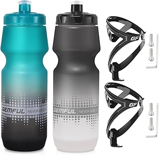 GEMFUL 24oz Bike Water Bottle Holder Combo 2 Pack (Green Black+Black White)