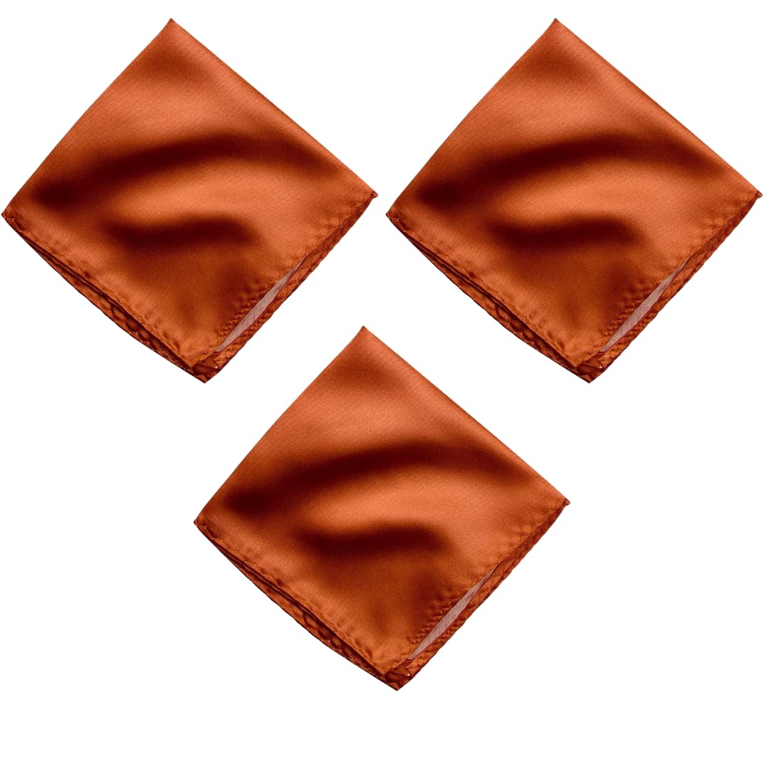 Satin Pocket Square for Men, Wedding Handkerchief for Suits, Blazers & Tuxedo, Men's Pocket Square Combo (Pack of 3) (Copper Brown)-image-47