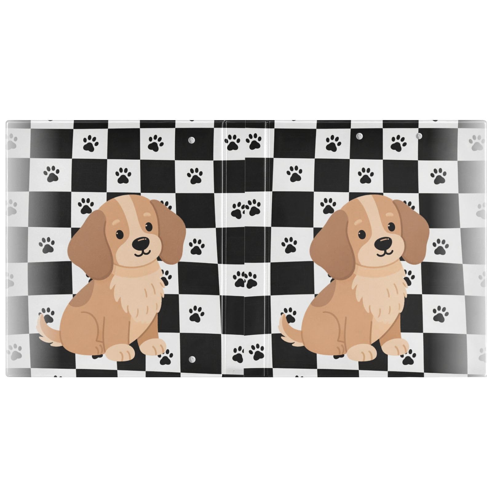 Raccoglitore per la scuola, 3,8 cm, motivo: bassotto, a scacchi, colore: bianco e nero