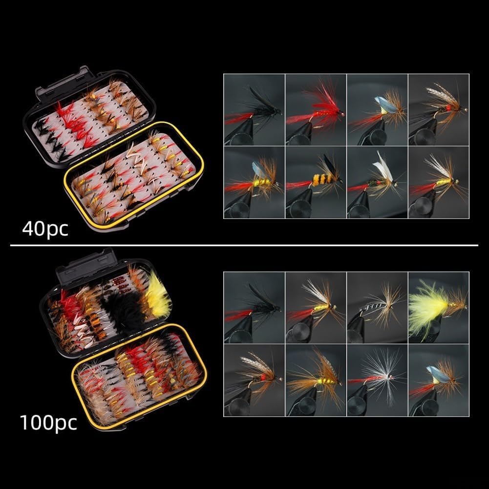 Set completo di ami da pesca a mosca per trota e spigola, 40 pezzi/72 pezzi/100 pezzi/120 pezzi, con custodia impermeabile