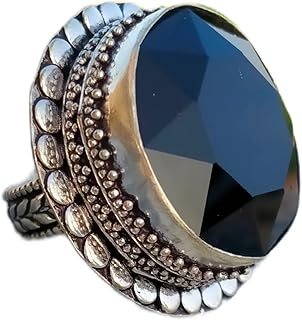 Faceted Black Onyx Ring, Large Ring, Big Stone Ring, Round Stone Ring, Wedding Ring, Large Round Stone Ring, Boho Ring, Handmade Ring, 925 Sterling Silver Plated, Black Gemstone Ring, Engagement Ring, Anniversary Gift Ring, Designer Ring