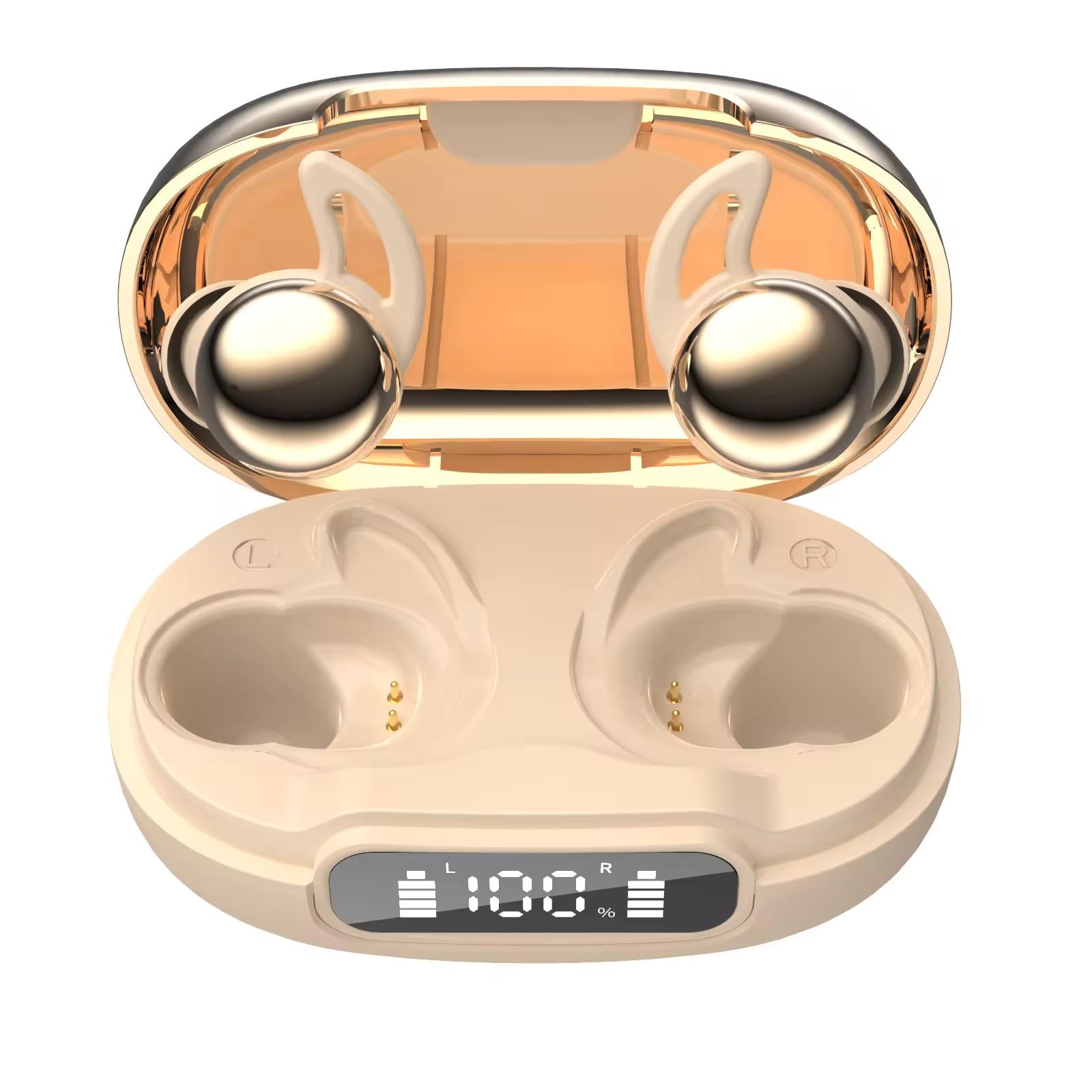 Auriculares inalámbricos Bluetooth 5.4 para dormir, diseño cómodo en el oído, cancelación de ruido inteligente, asistencia para dormir, tiempo de reproducción de 7 horas, pantalla LED, carga