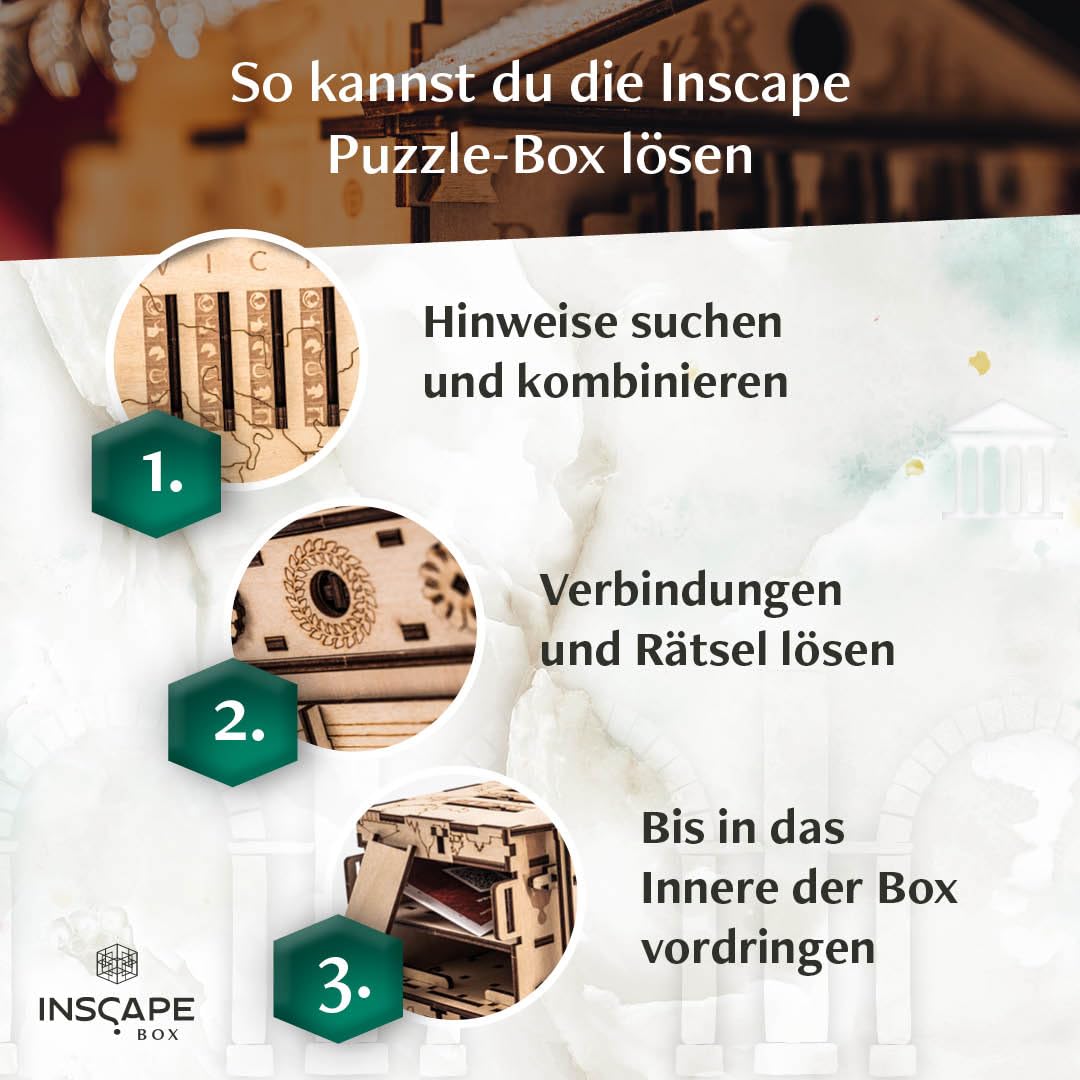 INSCAPE Caesar´s Riches - Rätselbox Holz - Puzzle Box - Escape Room Spiel Erwachsene und Kinder - Knobelspiele für Erwachsene - 3D Holzpuzzle - Cluebox - Denkspiele | Schweres Knobelspiel Aus Holz - Knifflige Mechanismen Für Erwachsene - Geburtstagsgesche