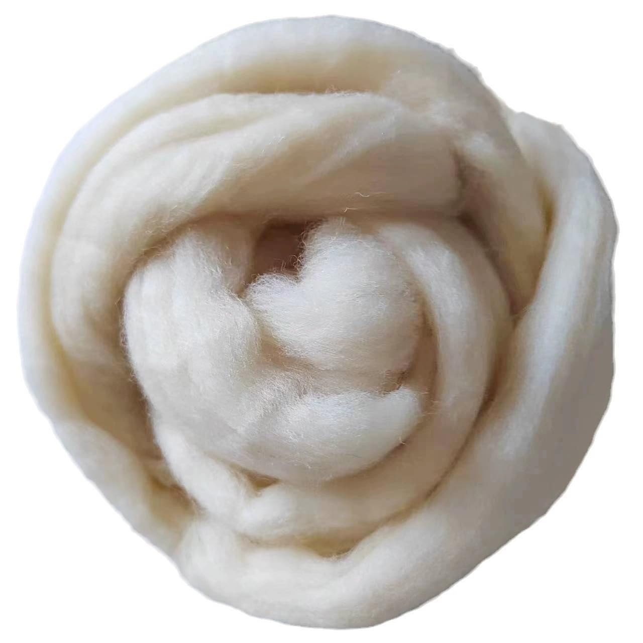 Merino Wool Roving Top for Spinning | Soft Chunky Jumbo Yarn for Arm Knitting Blanket |100% Undyed Natural White Wool Yarn, Felting Core, Combed Stuffing (4oz, Wool Top)