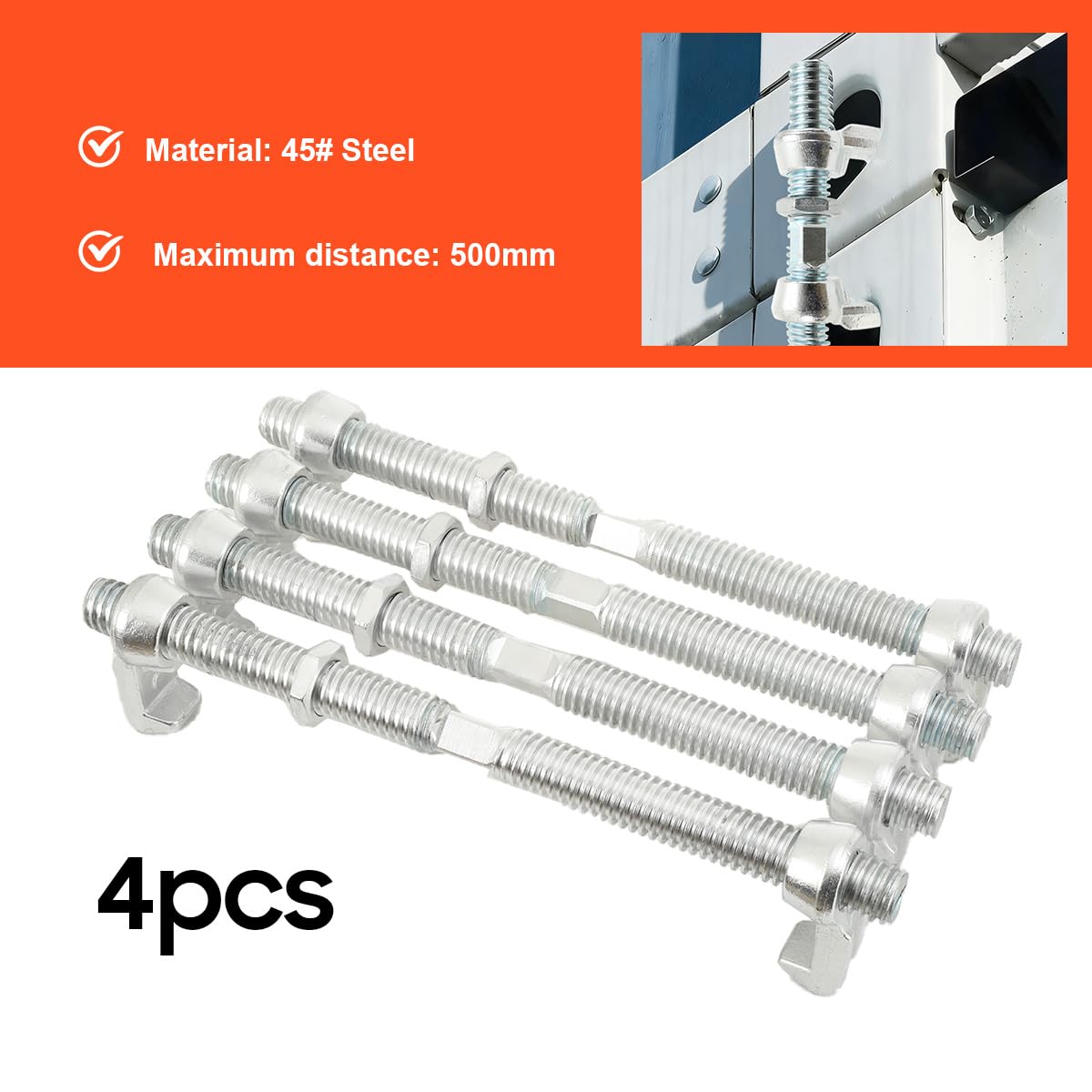 Lot de 4 Raccords de Pont pour Conteneurs d'Expédition, 500mm, Bride de Serrage Acier 45# Galvanisé, Charge de Rupture 100 KN (10 Tonnes), Système de Verrouillage pour Conteneurs 20/40 Pieds