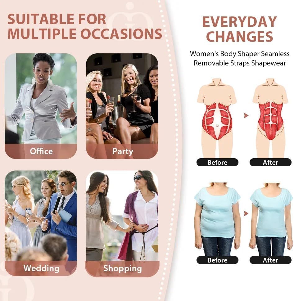 M2M Thong Shapewear Bodysuit for Women Tummy Control Thong Faja Slim Basic Jumpsuit Top Backless Body Shaper Deep V Neck