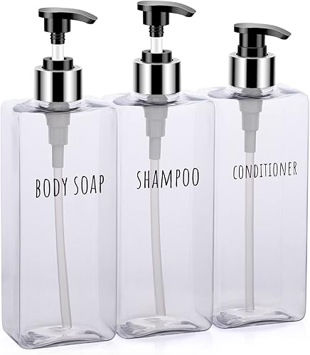 Segbeauty Dispensador de jabón transparente, botellas de champú y acondicionador recargables de 16.9 onzas, dispensador cuadrado de plástico vacío
