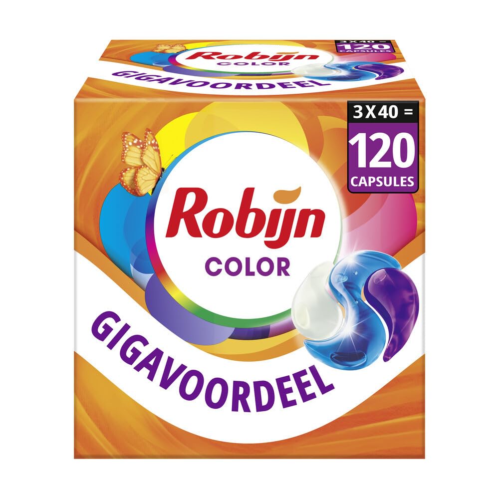 Robijn Classics Color 3in1 Waschkapseln, halten die Farben des bunten Waschens lang anhaltend strahlend - 3 x 40 Wäschen - Vorteilspack