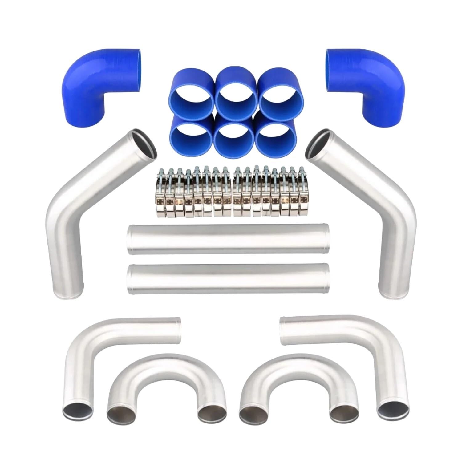 Lkhjdbiy One Color Inlet Turbo Intercooler Hose Universal 3" Inch 76 Mm Aluminum Turbo Intercooler Piping + Blue Elbow Hose+Clamps Kit