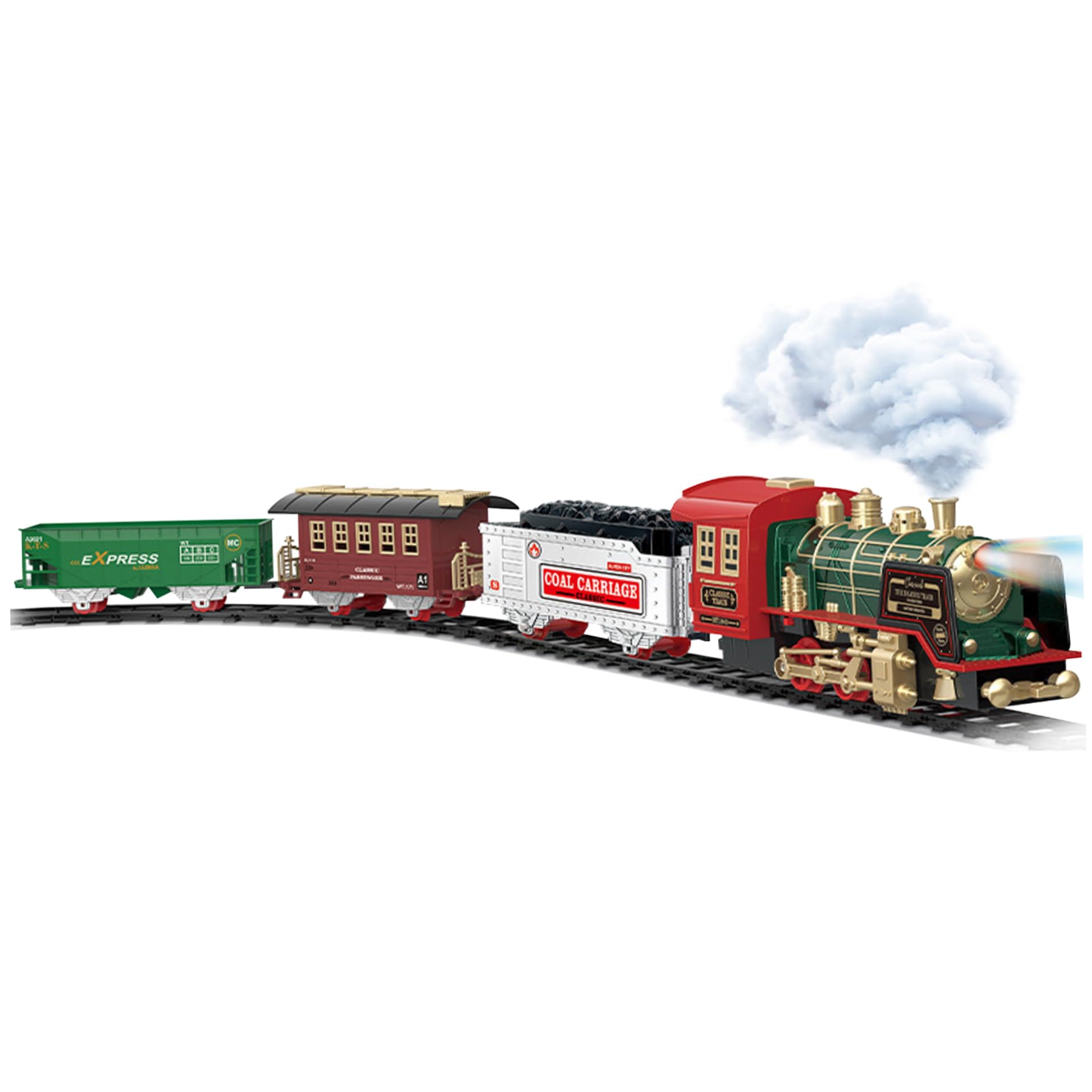 Gcroet Set di Treni di Natale Elettrico retrò a Vapore telecomandato Treno di Natale con luci e Suoni Set di Simulazione di 3 carrozze Regali per Bambini, Senza Batteria...