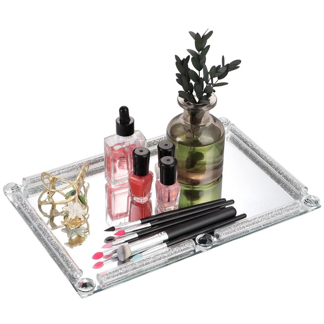 Bandeja de tocador para baño, bandeja de cristal, bandeja de cristal de espejo, bandeja de perfume para tocador, duradera para su uso, diseño antideslizante, decoración del hogar, oficina,