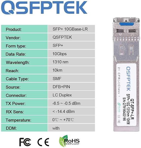 QSFPTEK 10G SFP+ Module 1310nm 10km DDM LC Singlemode 10GBASE-LR SFP+ Transceiver for Juniper EX-SFP-10GE-LR/QFX-SFP-10GE-LR - 5