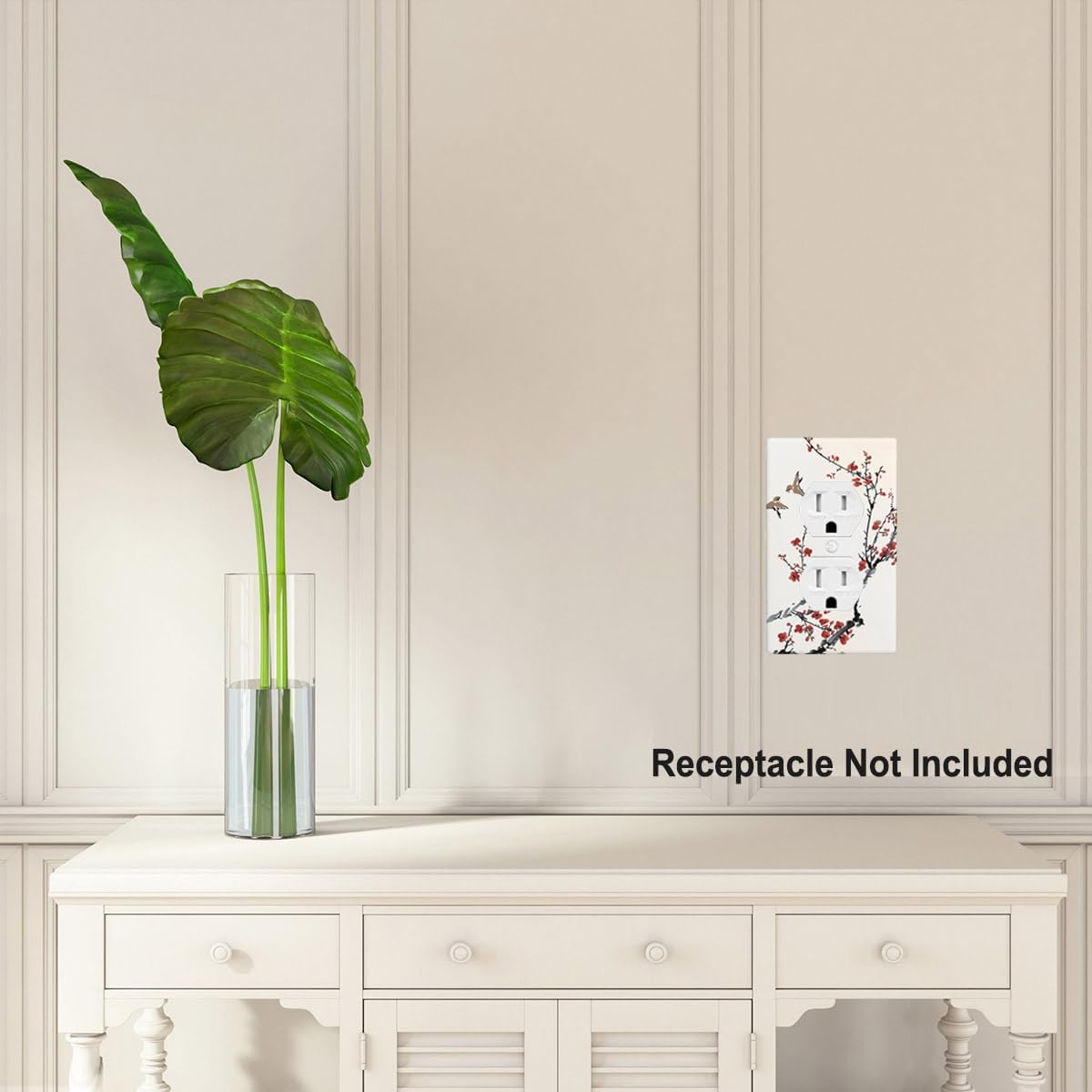 Plum Blossom Branch and Birds Outlet Cover, Chinese Traditional Painting 1-Gang Duplex Receptacle Wall Plate for Asian Style Home Decor